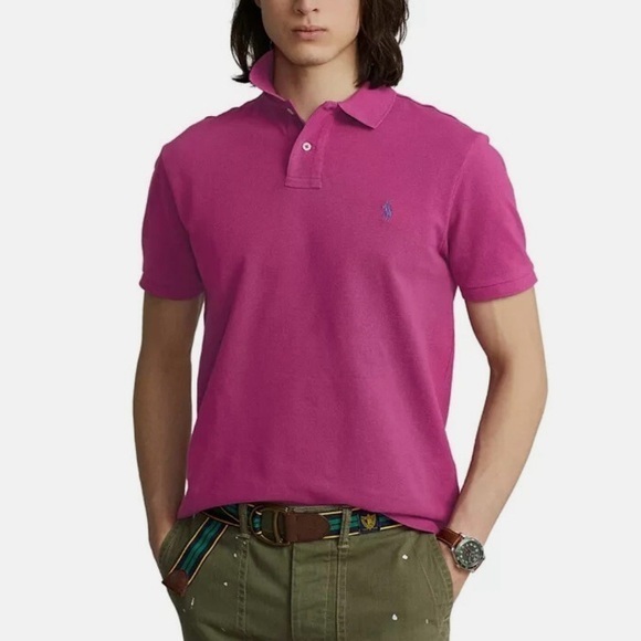 Polo Ralph Lauren Men’s Custom Slim Fit Mesh Polo Shirt in Pink Size M